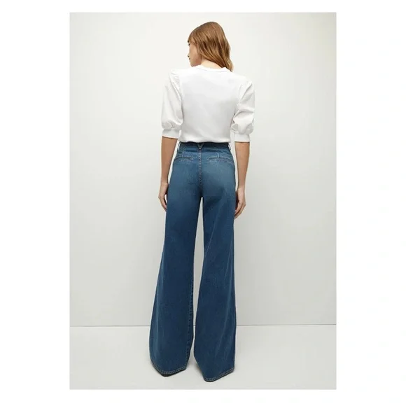 New! VERONICA BEARD Mia Pleated High Waist Wide Leg Jeans - Picture 5 of 11